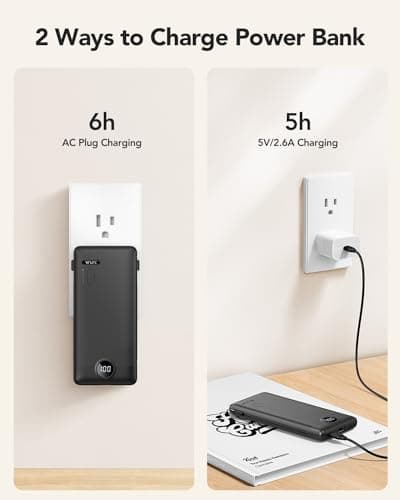 Portable Charger,Power Bank Built-in Cables and AC Wall Plug,VRURC USB C Portable Bank 10000mAh,Travel Essentials Phone Charger Compact Lightweight External Battery Pack for Smart Phones,Tablets-Black 4