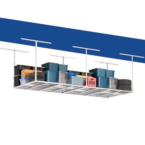 GIOTORENT 3x8FT Heavy Duty Overhead Garage Storage Rack - Adjustable Ceiling Shelving with 600lbs Weight Capacity, Metal Garage Organization System, White