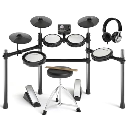 AODSK Electric Drum Set with Quiet Mesh Pads,Electronic Drum for Beginner,USB MIDI,Throne,Headphones,Sticks, Included 15 Kits and 195 Sounds (AED-403-Teenagers Beginners)