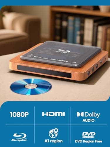 2025 Blu-ray Player with HDMI/AV Cables & Remote, Dolby Audio/DTS, 1080P | Plays Blu-ray A1, All DVDs (PAL) | USB, Retro Design 4