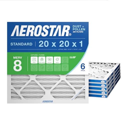 Aerostar 20x20x1 MERV 8 Air Filter, 6 Count, ACTUAL SIZE (19.75 x 19.75 x 0.75), HVAC, Air Conditioning & Furnace Filter Captures Dust, Lint & Pollen (MPR 600 / FPR 5), Made in USA