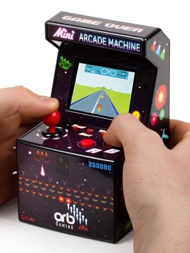 Mini Arcade Machine, 240 Built-in 8-Bit Games, 2.5” Full Colour Screen, 8-Way Joystick, Handheld Retro Games Console – Orb Gaming by ThumbsUp!