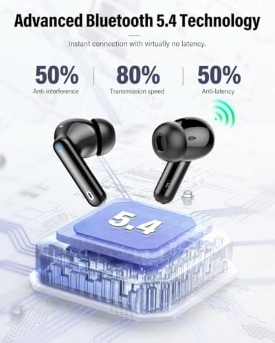 Wireless Earbuds, Bluetooth 5.4 Headphones Bass Stereo, Ear Buds with Noise Cancelling Mic, LED Display in Ear Earphones Clear Calls, IP7 Waterproof Bluetooth Earbuds for Laptop/Phones/Sports, Black 4