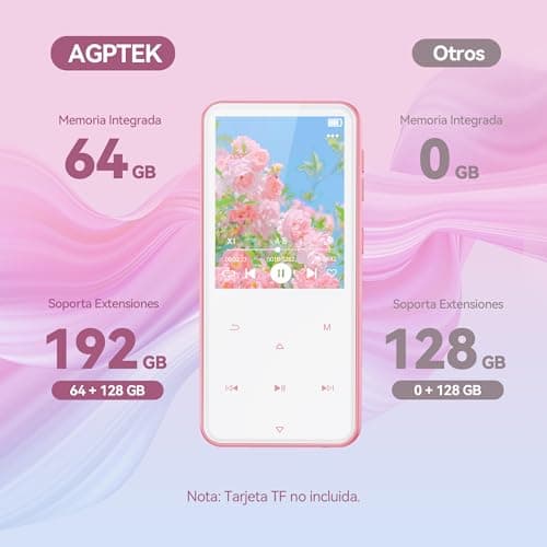 AGPTEK 64GB MP3 Player with Bluetooth, M3 2.4 inch Music Player with Speaker and FM Radio, Touch Buttons, Supports Up to 128GB, Pink 3