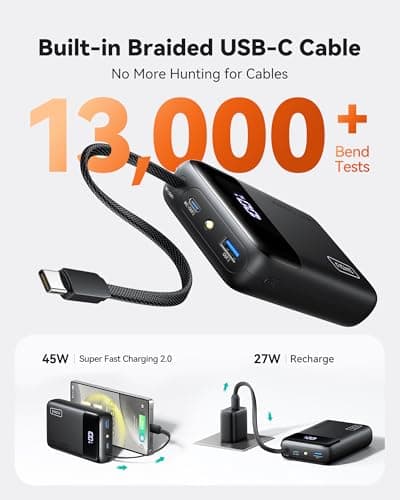 INIU 45W Portable Charger, Smallest 20000mAh Power Bank with Build in USB-C Cable, Fast Charging USB C in&Out Battery Pack, Travel Phone Charger for iPhone 17 16 15 Air Samsung S25 S24 Google iPad etc 4