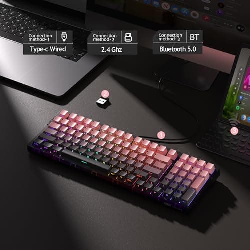 MageGee LIGHT100 Wireless Creamy Keyboard, Gasket Structure Hot Swappable, 2.4G/USB-C/BT5.0 RGB Backlit Mechanical Gaming Keyboard for Win/Mac/PC, 8000mAh Battery, Side Printed PBT Keycap, Pink 2
