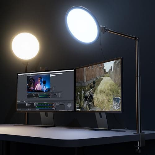 Weilisi 10.2" Desk Ring Light with Stand for Video Call, Ring Light for Desk with Clamp, 360° Rotate & Flexible Height Desk Light, Adjust Arm Desk Lamp for Home Office, Podcast, Gaming, Recording