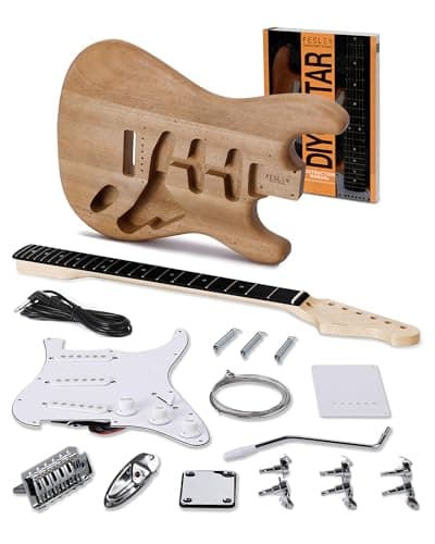 Fesley DIY Electric Guitar Kit with Mahogany Body/Maple Neck,6 Strings Electric Guitars,DIY Guitar Kit with Purpleheart Fretboard,SSS Pickups,ST Style Beginner Guitars, Build Your Own Guitar Kit