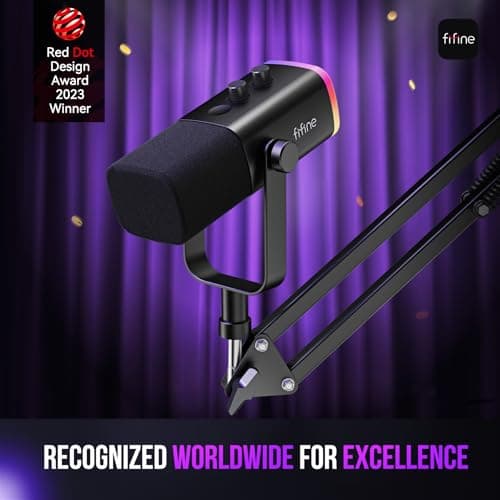 FIFINE XLR/USB Gaming Microphone Set, Dynamic PC Mic for Streaming Podcasting, Computer RGB Mic Kit with Boom Arm Stand, Mute Button, Headphones Jack, for Recording Vocal Voice-Over-AmpliGame AM8T 2