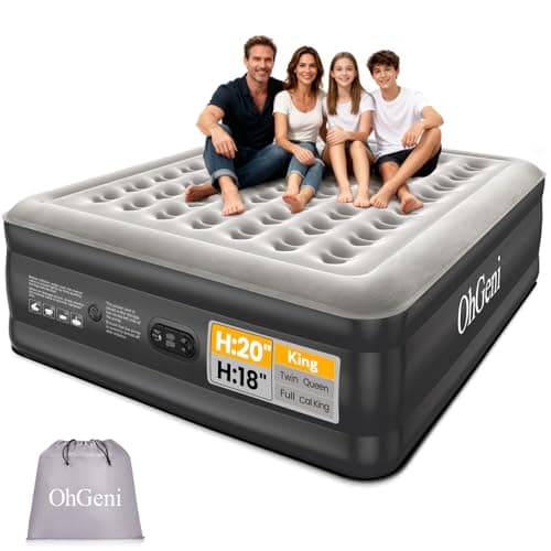 OhGeni 20" Raised King Air Mattress with Built in Pump, Luxury Real Bed Height Blow up Mattress, 3-4 Persons Inflatable Mattress for Guests & Family Party, Ideal for Elder People, 700lbs