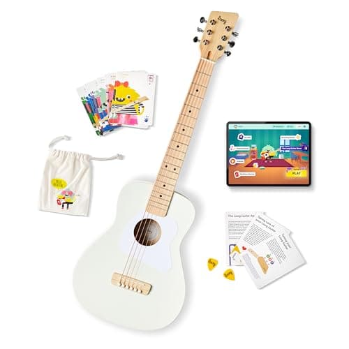 Loog Pro VI Acoustic kids real guitar for Beginners Compact size Ages 9+ Learning app and Lessons included White