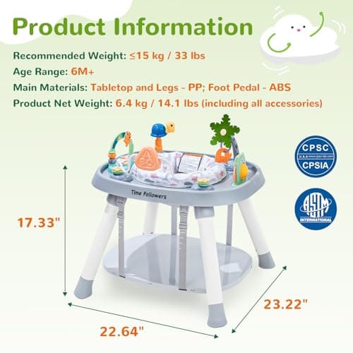 Time Followers® 6-in-1 Baby Activity Center | Jumpers and Bouncers | 4 Stage Grow Stationary Standing Toddler Play Table | Shower Gift | Infant Essential for Baby Ages 6-36Month (White) 3