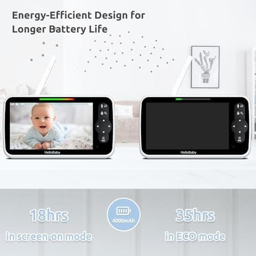 HelloBaby Video Baby Monitor with Upgraded 6” IPS Large Screen, Split Screen with 2 Cameras, Night Vision and Temprature Monitoring, Remote Pan-Tilt-Zoom Camera, No-WiFi 4