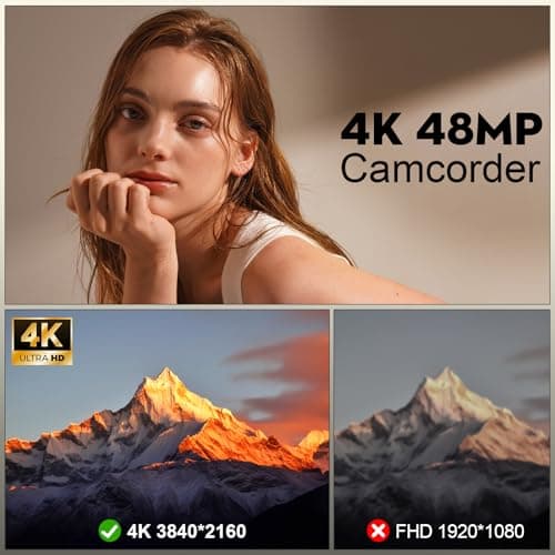 NBD 4K Video Camera Camcorder Ultra 48MP Vlogging Camera for YouTube,16X Digital Zoom Camcorder 3.0" IPS 270° Flip Screen with Mic,Fill Light,2 Batteries and 32G TF Card(Black) 2