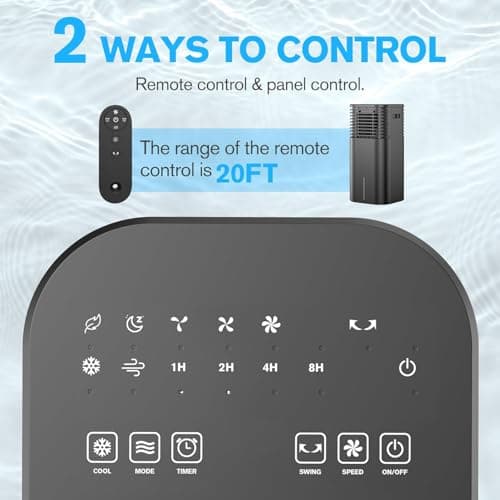 Windowless Portable Air Conditioner, 15H Timer & 120°Oscillation, 3-IN-1 Portable AC Unit with Remote, 2-Gal Tank, 3 Modes & 3 Speeds, Ultra-Quiet 24" Ventless Swamp Cooler for Room Home Office 5