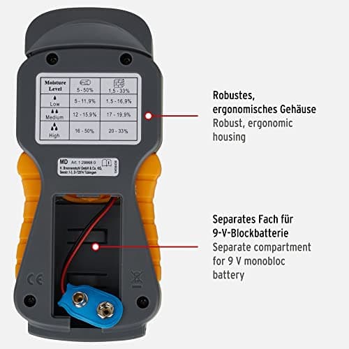 Brennenstuhl Battery Operated MD Humidity Detector (Auto Shut-Off After 3 Minutes Use) Grey Without Battery 4