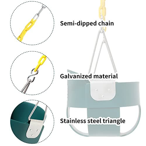 High Back Full Bucket Toddler Swing Seat with Yellow Coated Chains Fully Assembled Baby Swing Set Accessories 5