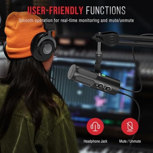 FIFINE XLR/USB Podcast Dynamic Microphone for Streaming, Studio XLR Microphone, PC Streamer Mic All Metal with Mute Button, Headphone Jack, for Vocal Voice Over Music Recording-AmpliTank Tank3 5