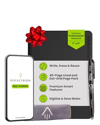 Rocketbook Pro Smart Reusable Notebook, Lined & Dotted Interchangeable Pages, For Work and Business Meetings, Executive 7x9, Black