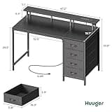 Huuger 47 Inch Computer Desk with Power Outlets and LED Lights, Gaming Desk with 4 Drawers, Office Desk with Monitor Stand, Study Work Home Office, Small Spaces, Black 2