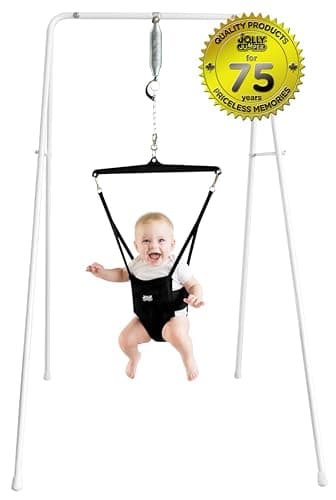 Jolly Jumper Classic (Black) with Stand - Original Baby Jumper, Indoor and Outdoor Exercise Saddle Seat, Adjustable Height, for Infants up to 28lbs 2