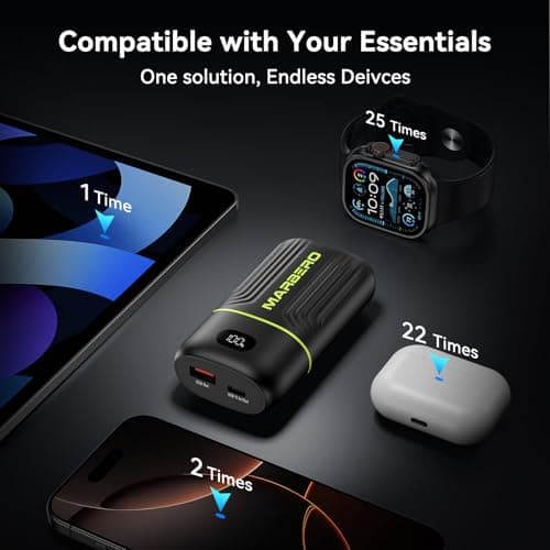 MARBERO Portable Charger 10000mAh Mini Power Bank USB C in&out Fast Charging Battery Pack Compact External Phone Powerbank Compatible with iPhone 16 15 14 13 12 Samsung S22 S21 Google AirPods iPad etc 5