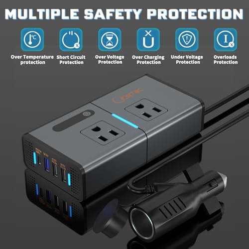 BMK 200W Car Power Inverter Newly Car Plug Adapter Outlet Charger DC 12V to 110V Car Inverter with 1.2A&2.4A USB, 1 QC3.0 USB and 1 Type C Ports Black 5