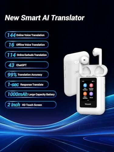 Wooask A8 Translation Earbuds, AI Translation Earbuds Real Time No APP Needed, No Subscription, 2025 Latest Two-Way Translator Device Support ChatGPT/Recording for Travel, Business, Learning Language 2