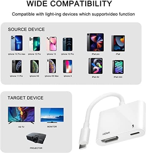 Apple MFi Certified Lightning to HDMI Digital AV Adapter 1080P HD Video HDMI Sync Screen Connector Cable with Charging Port Compatible with iPhone 14/13/12/11/ X/ 8/7/ iPad on HDTV/Projector/Monitor 2