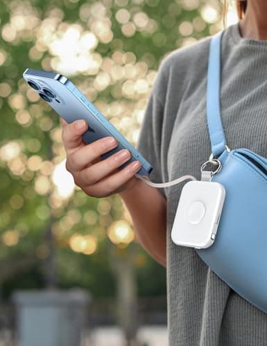 RORRY Portable Charger, 5000mAh Portable Charger Power Bank with Built-in Cables, Travel Keychain Battery Pack for Apple Watch Ultra/11/10/9/8/7/6/SE, iPhone Air/17/16/15/14/13/12, White 5