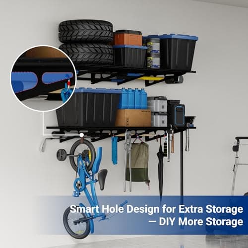 FLEXIMOUNTS 2-Pack 2x6ft Garage Shelving 24-inch-by-72-inch Wall Shelf Garage Storage Rack Floating Shelves, Black, Classic Series 4