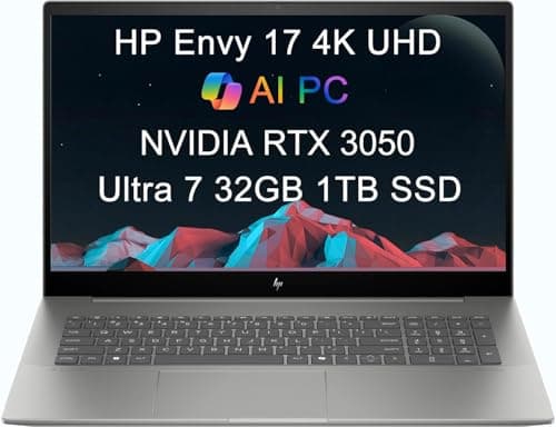 HP Envy 17 AI PC Laptop (17.3" 4K UHD (3840 x 2160), NVIDIA RTX 3050, Intel Core Ultra 7 155U (> i9-12900H), 32GB DDR5, 1TB SSD) for Business, Designer, IR Webcam, Wi-Fi 7, Backlit KB, Win 11 Pro
