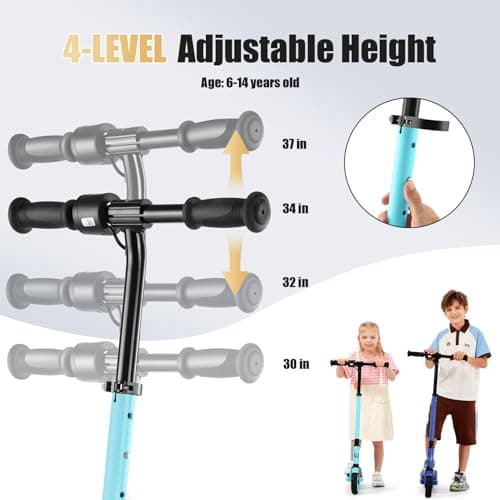 Caroma Electric Scooter for Kids Ages 10-14, 180W Foldable Kid Electric Scooter, Max 7 Miles & 10 Mph, LED Display, Colorful Lights, Adjustable Height, Lightweight Electric Scooters for Kids Teens 4