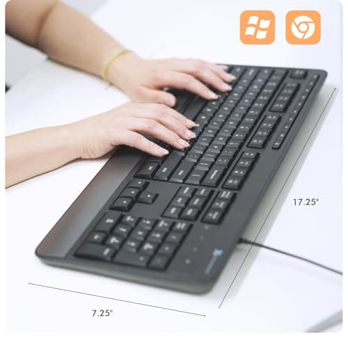 X9 Wired Keyboard - Comfortable Typing - Ergonomic Full Size USB Keyboard with Wrist Rest, Number Pad, Multimedia and 114 Keys - External Computer Keyboard for Laptop, Desktop and Office PC 3