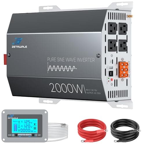 2000 Watt Pure Sine Wave Inverter 12v DC to 110v 120v AC Converter,4000W Peak Power Inverter with 4 AC Outlets,USB Port,Type-C,Remote Control LCD Display for Truck, RV, Vehicles, Solar Off-Grid