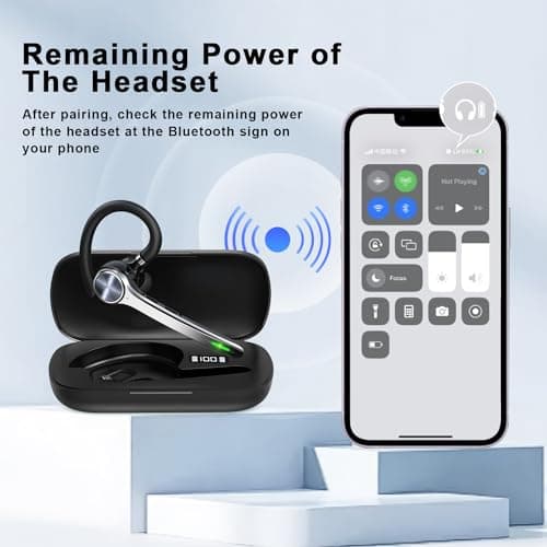 HEIBAS Bluetooth Headset, Wireless Bluetooth Earpiece with 500mAh Charging Case 72 Hours Talking Time Built-in Microphone for iOS Android Cell Phone, V5.1 Hand-Free Headphones for Trucker, Office 3