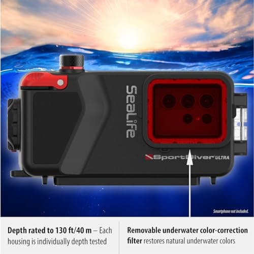 SeaLife SportDiver Ultra Underwater Smartphone Scuba Housing – Dive to 130', Waterproof Photography, Easy Camera Controls, with Leak Alarms, Fits Most Phones 5