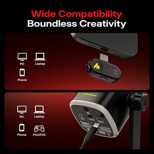 MAONO PD100W Wireless/USB Microphone, PC Gaming Mic with One-Click Noise Reduction,Mute Button,Custom RGB, 3.5mm Headphone Jack, Desktop Dynamic Streaming Mic for Recording,Podcasting, Black 3