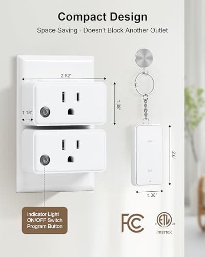 TREEWELL Remote Control Outlet, 200FT Long Range Wireless Light Switch, Mini Electrical Outlet Plug, 15A/1875W High-Power for Lamps, Christmas Lights, Household Appliances, FCC & ETL Listed 5