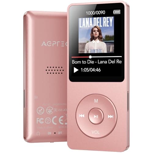 AGPTEK A02 MP3 Player with Bluetooth 5.3, 1.8 inch Screen Portable Music Player with Speaker, FM Radio, Voice Recorder, Supports Expanded Up to 128GB(Rose Gold, 32GB)