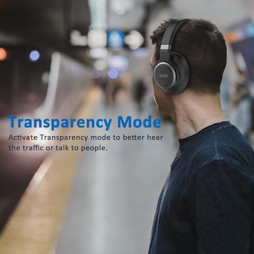 KVIDIO Active Noise Cancelling Headphones, 70 Hours Playtime Bluetooth Headphones Wireless with Microphone, Transparency Mode, Deep Bass and Hi-Fi Stereo Sound Over Ear for Travel Office 4