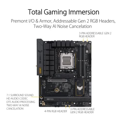 ASUS TUF GAMING B650-PLUS WIFI AMD B650 AM5 Ryzen™ Desktop 9000 8000 and 7000 ATX motherboard, 14 power stages, PCIe® 5.0 M.2 , DDR5 memory, WiFi 6 and 2.5 Gb Ethernet, USB4® support Aura Sync 4