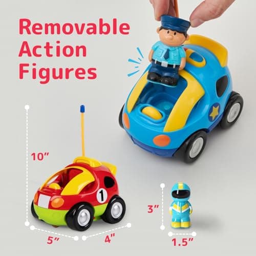 PREXTEX Cartoon Remote Control Car - 2-Pack Police and Race Car Toddler Toys - RC Cars for Kids with Different Frequencies - Easy Remote Control Toy and Thoughtful Gifts for Boys and Girls 2