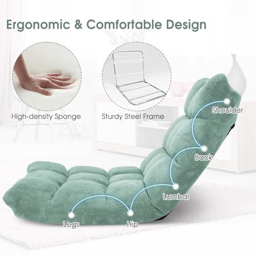 Giantex Floor Chair with Back Support, 14 Adjustable Position, Padded Sleeper Bed, Couch Recliner, Gaming Floor Chairs for Adults, Meditation, Gaming Chair Floor, Green 5