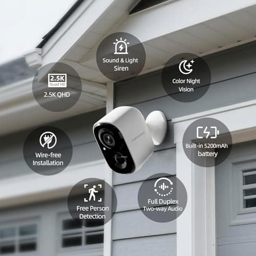 CINMOORE 2.5K Wireless Home Security Cameras Outdoor WiFi, Non-Subscription AI Person Detection, 4MP Color Night Vision, Full Duplex 2-Way Audio, IP66 Waterproof Battery Powered, U.S. AWS Cloud 2
