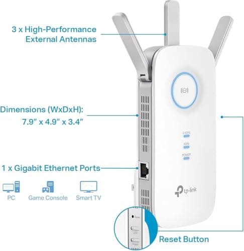 TP-Link AC1900 WiFi Range Extender RE550 | Dual-Band Wireless Repeater Amplifier w/Gigabit Ethernet Port | Up to 2200 Sq. Ft., 32 Devices | Internet Signal Booster | APP Setup | EasyMesh Compatible 4