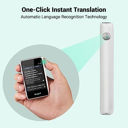 Timekettle, Fluentalk T1 Mini Translator Device No WiFi Needed, Built in 1-Year Global Mobile Data, Supports 40 Languages and Photo Translation, Instant Language Translator for Travelling White 2