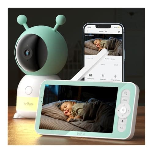 BOIFUN 2K WiFi Baby Monitor with Camera and Audio,Smartphone APP, Colorful Night Light, Smart AI Motion & Sound & Humidity & Temperature Detection, Auto Tracking,5-Inch Monitor Control, Night Vision 2
