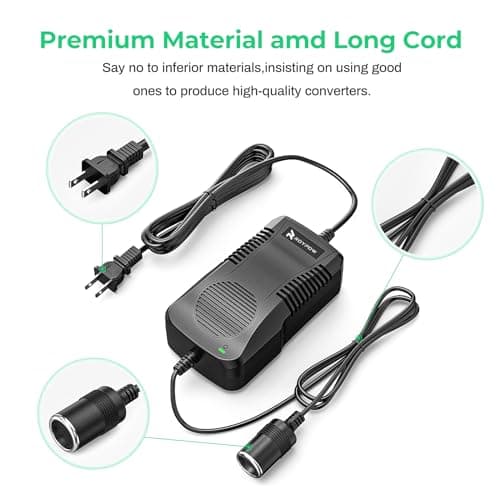 AC to DC Converter, RoyPow 180W (Max 200W) 15A 100V~120V to 12V Car Cigarette Lighter Socket AC/DC Power Supply Adapter, 120V/110V to 12V Converter, Transformer for Inflator, Car Refrigerator 2