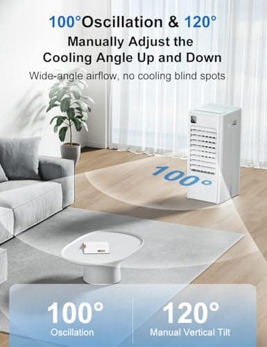 AIRTHRYL Portable Air Conditioners, Evaporative Air Cooler, Quiet Operation, 1-12H Timer for Auto Shut-off, 5 Modes & 3 Speeds, 2 Gallon Water Tank, 100°Oscillating Windowless Air Conditioner, Ivory 3